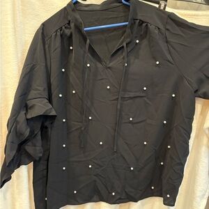 NWOT black silk shirt with pearls on front. 
Size 20